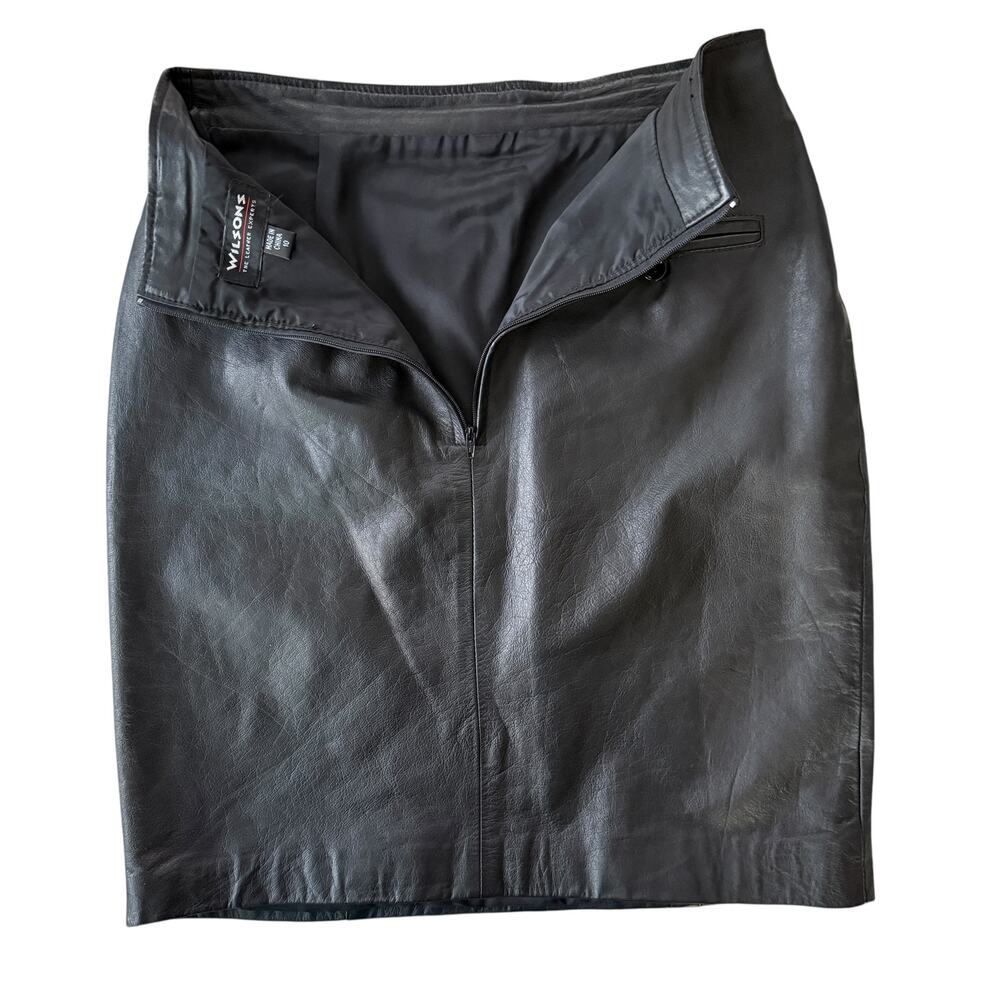Vintage Wilsons Leather Pencil Skirt Midi Black Size 10 Y2K 90s Office Chic Goth - Picture 7 of 13